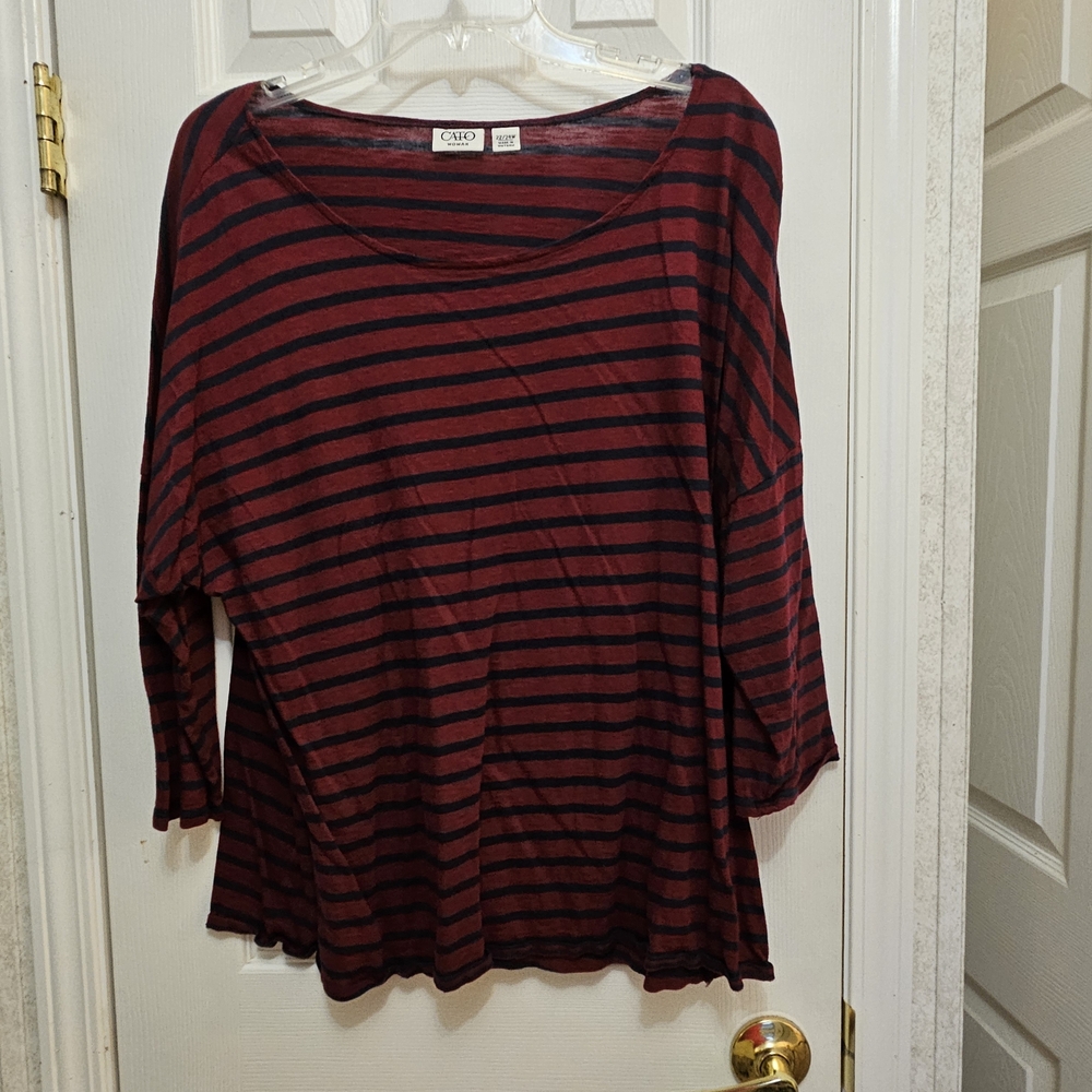 Cato Burgundy and Navy Striped Long Sleeve Top